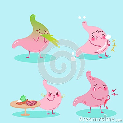 Cartoon stomach with health problem Stock Photo