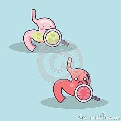 Cartoon stomach with magnifier Vector Illustration