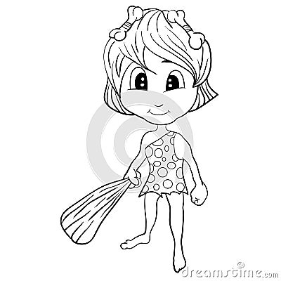 Cartoon Stone Age Cute Cave Girl Vector Illustration