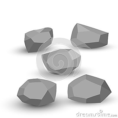 Cartoon stones. Rock stone isometric set. Granite grey boulders, natural building block shapes, wall stones. 3d flat Vector Illustration