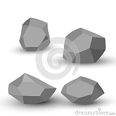 Cartoon stones. Rock stone isometric set. Granite grey boulders, natural building block shapes, wall stones. 3d flat Vector Illustration