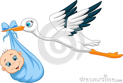 Cartoon Stork with baby Vector Illustration