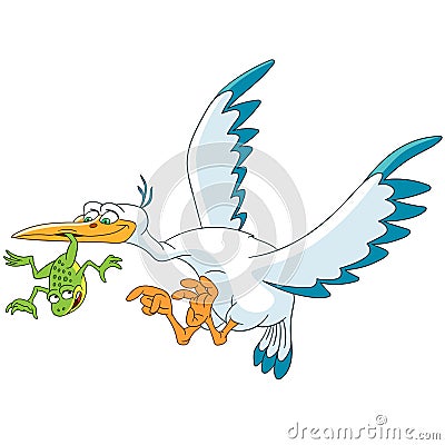 Cartoon stork and frog Vector Illustration