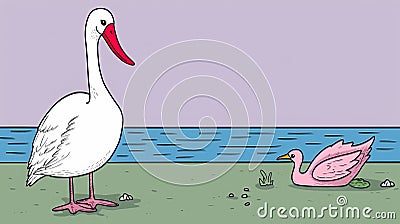 Cartoon Storks In Criterion Collection Style: Calm Waters And Childlike Illustrations Stock Photo