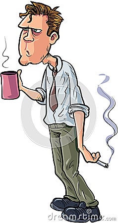 Cartoon stressed office worker with coffee Stock Photo