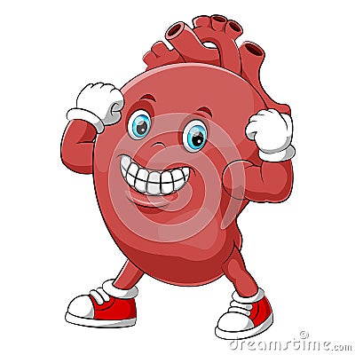 A cartoon strong human heart character Vector Illustration