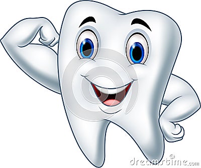 Cartoon strong tooth character Vector Illustration