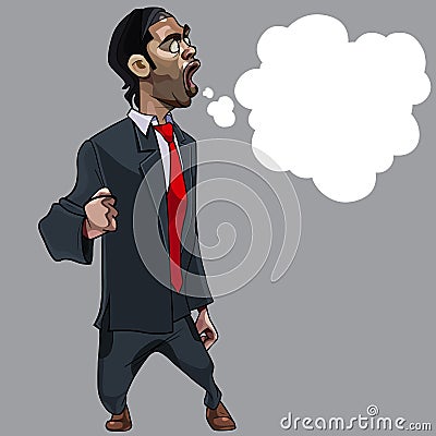 Cartoon strongly indignant man in suit with empty Speech Balloon Vector Illustration