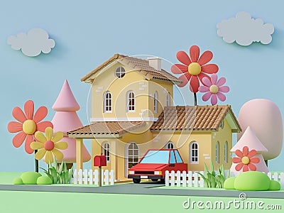 Cartoon style amazing house 3d render Stock Photo