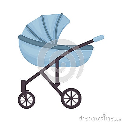 A cartoon-style baby stroller. A blue baby carriage. Vector illustration isolated on a white background Vector Illustration