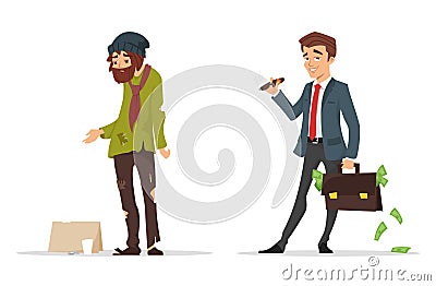 Cartoon style characters. Poor and rich man. Vector Illustration