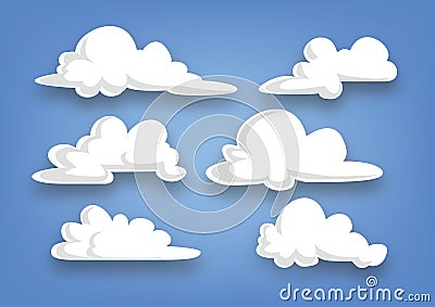 Cartoon style cloud collection, set of clouds - illustration Vector Illustration