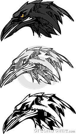 Cartoon Style Crow Head Set Vector Illustration