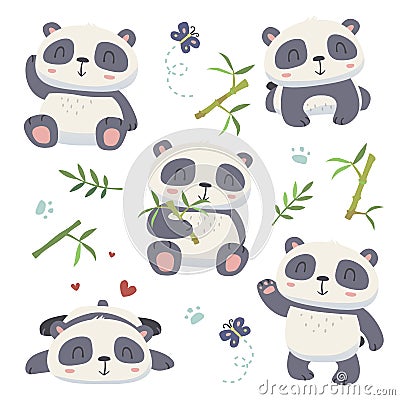 cartoon style cute panda set Stock Photo