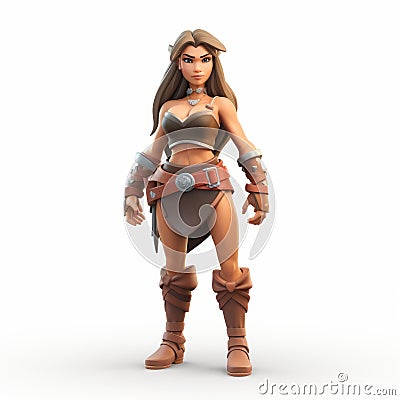 Cartoon-style 3d Model Of A Warrior Woman - Clash Of Clans Inspired Stock Photo