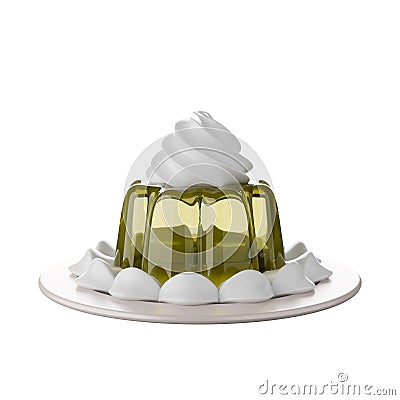 Cartoon style delicious yellow jelly with whipped cream 3D. Stock Photo