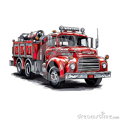 cartoon-style firetruck, an essential emergency vehicle used by firefighters. Stock Photo