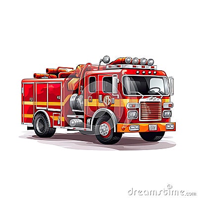cartoon-style firetruck, an essential emergency vehicle used by firefighters. Stock Photo