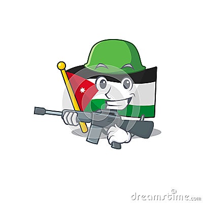 A cartoon style of flag jordan Army with machine gun Vector Illustration