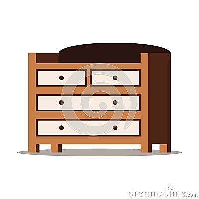 Cartoon style flat design vector illustration of wooden chest of drawers Vector Illustration