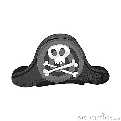 Cartoon style grunge classic pirate leather hat with skull and bones isolated vector illustration on white Vector Illustration