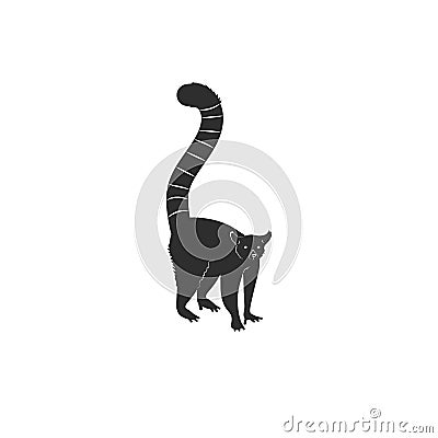 Cartoon style icon of lemur. Cute character for different design. Simple silhouette pictogram Vector Illustration