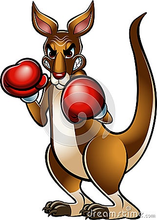 Cartoon style kangaroo wearing boxing gloves Vector Illustration