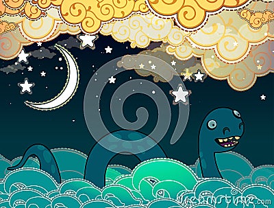 Cartoon style Loch Ness monster Vector Illustration