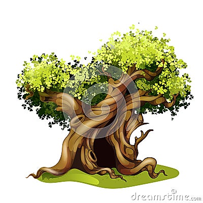 Cartoon style oak illustration. Fairy tale magic tree. Vector Illustration