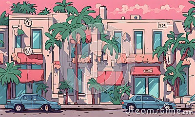 Cartoon-style street scene with iconic flair Stock Photo