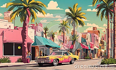Cartoon-style street scene with iconic flair Stock Photo