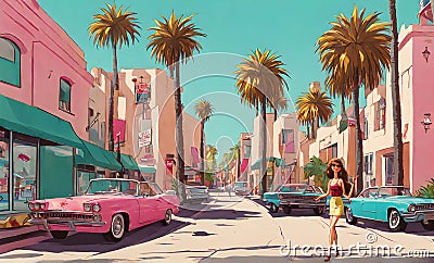 Cartoon-style street scene with iconic flair Stock Photo