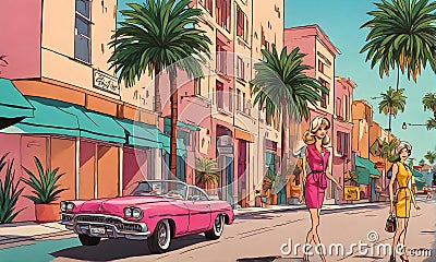 Cartoon-style street scene with iconic flair Stock Photo