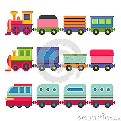 Cartoon Style Toy Railroad Train Set. Vector Vector Illustration