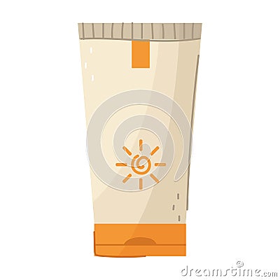 Cartoon style tube with sunscreen cream. Vector Illustration