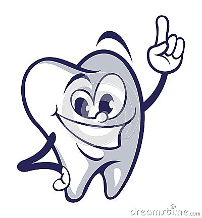 Cartoon style vector tooth character, medical dental logo design element. Vector Illustration