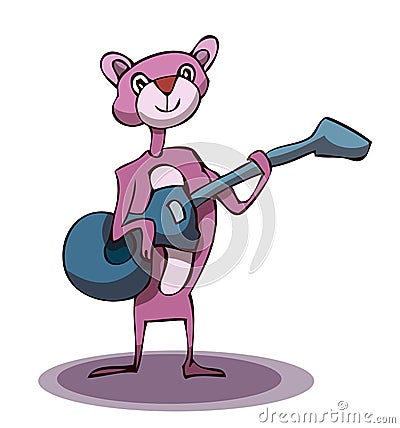 Cartoon Stylized Panther with a Guitar. Vector Illustration