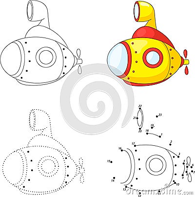 Cartoon submarine. Dot to dot game for kids Vector Illustration