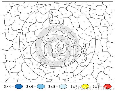 Cartoon submarine. Math activity worksheet. Multiplication table Vector Illustration