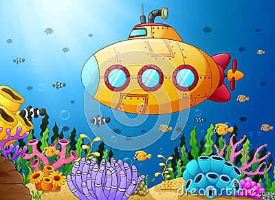 Cartoon submarine underwater Vector Illustration