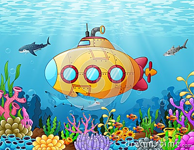 Cartoon submarine underwater Vector Illustration