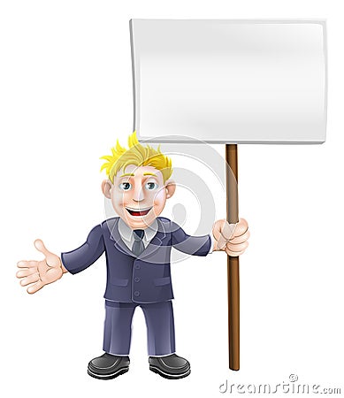Cartoon suit man holding sign Vector Illustration