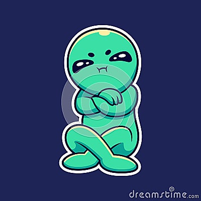 Cartoon sulky alien with funny pose Vector Illustration