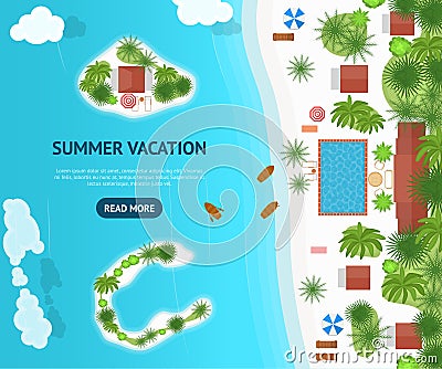 Cartoon Summer Cruise Vacation Concept Card Poster. Vector Vector Illustration