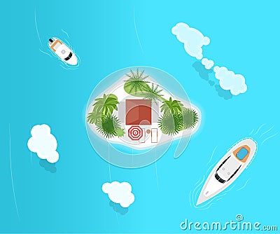 Cartoon Summer Cruise Vacation Concept Card Poster. Vector Vector Illustration