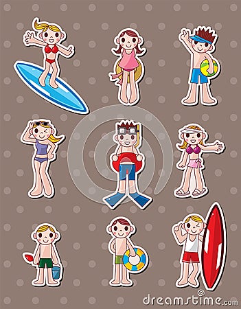 Cartoon summer people stickers Vector Illustration