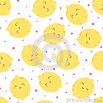 cartoon summer seamless pattern with cute lemon Vector Illustration