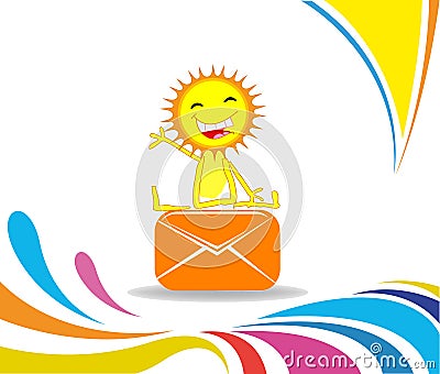 Cartoon Sun received a letter and sits on the envelope Vector Illustration