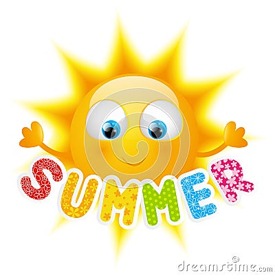 Cartoon Sun with summer word Vector Illustration