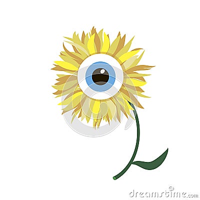 Cartoon sunflower. Monster. Creature. Groovy face with sunflower vector Vector Illustration